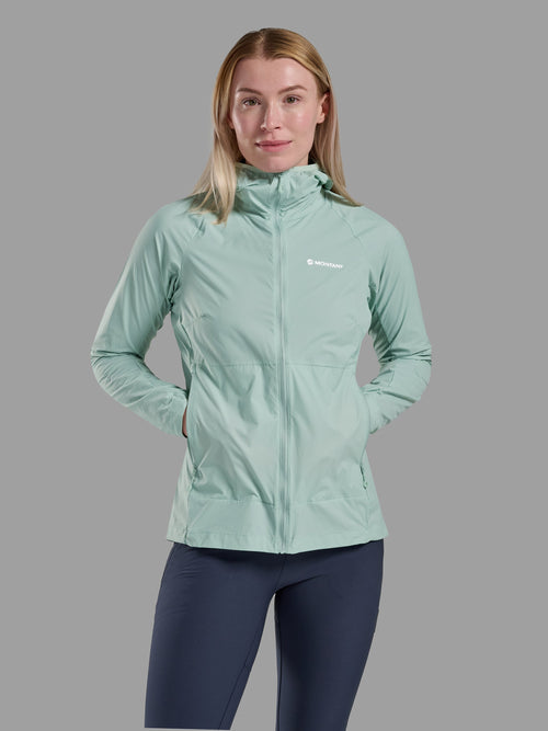 Sea Mist Montane Women's Featherlite Hooded Windproof Jacket Model 3