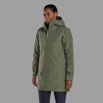 Caper Montane Women's Spirit Long Waterproof Jacket Front