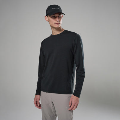 Black Montane Men's Alhena Long Sleeve Merino Blend T-Shirt Front MALSTBLA