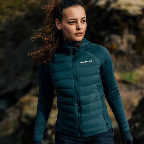 Deep Forest Montane Women's Composite Hooded Down Jacket Front